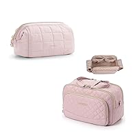 BAGSMART Makeup Bag Travel Cosmetic Bag, Puffy Padded Make Up Bags for Women Large Capacity Makeup Organizer Case, Wide-open Pouch Purse Storage Travel Essentials Toiletries Accessories Brushes, Pink