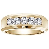 1.00 CT TW 5-Stone Channel Set Diamond Mens Wedding Ring in 14k Yellow Gold