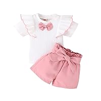 Toddler Baby Boy Girl Clothes Short Sleeve Pocket T-Shirt Elastic Waist Shorts Set Tops Shorts Comfy Outfits