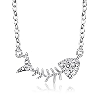 S925 Sterling Silver Necklace Female Simple Diamond-Studded Fish Bone Pendant Girl Clavicle Chain Fashion Small Fresh Jewelry
