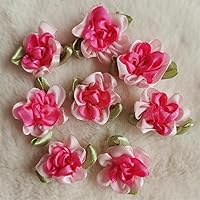100pcs 30mm 2tone Satin Ribbon Flowers Bows Appliques Polyester Handmade DIY Wedding Dress Gift Decoration Sewing Craft Accessories (Pink)