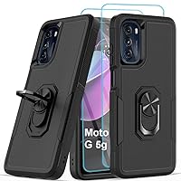 Moto G 5g 2022 Case Moto G 5g 2022 Case with 2 PCS Tempered Screen Protector Moto G 5g 2022 Case with 360° Rotatable Ring Holder Kickstand Full Body Phone Cover for Moto (Black)
