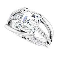 Fashionable FLOWERBUD Engagement Ring, Asscher Cut 3.00CT, Colorless Moissanite Ring, 925 Sterling Silver, Solitaire Engagement Ring, Wedding Ring, Perfact for Gift Or As You Want