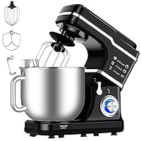 7.5QT Stand Food Mixer, 10-Speed Tilt Head 3-IN-1 Kitchen Electric Mixer with Stainless Steel Bowl, Egg Whisk, Dough Hook, Beater, Splash Guard, Compact Dough Mixer for Home Cooks, Black