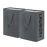 CHICVITA Large Laundry Basket Tall Hampers with Extended Handles, Collapsible Cloth Bins in the Dorm and Family, Foldable Laundry Hampers for Clothes Toys, Towel, 2-Pack 75L, Grey Bin