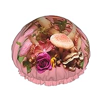 Different Types Of Mushrooms Print Shower Cap For Women Double Layer Waterproof Bath Cap Elastic Reusable Shower Hat Hair Protection Bath Hat For Spa Salon Bathing Ladies