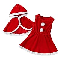 Toddler Girls Sleeveless Christmas Fleece Princess Dress Hooded Robe Cloak Set Girls Dress Bright