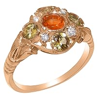 Solid 18k Rose Gold Natural Citrine, Peridot & Diamond Womens Cluster Ring - Sizes 4 to 12 Available