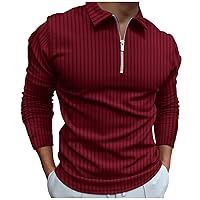 Men's Muscle T Shirt Stretch Long Sleeve Workout Shirts Slim Fit Casual Plain Tees Stylish Quarter Zip Polo Shirt