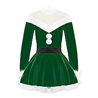 YiZYiF Kids Girl's Long Sleeve Velvet Christmas Dance Dress Leotard Costume Sequined Holiday Dancewear Bodysuit