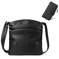Crossbody Bags for Women Small Leather Purse Travel Ladies Designer Triple Pockets Vintage Handbags Shoulder Bags Black Wallet for Women PU Leather Clutch Purse Bifold Long Designer Black