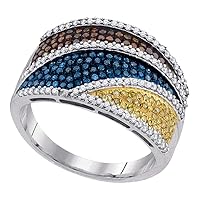 The Diamond Deal 10kt White Gold Womens Round Multicolor Enhanced Diamond Striped Fashion Ring 3/4 Cttw