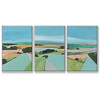 Renditions Gallery Canvas 3 Piece Wall Decor Paintings & Prints Scenic View of Countryside White Floater Framed Wall Hanging Artwork for Bedroom Office Kitchen - 24