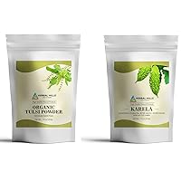 HERBAL HILLS Tulsi Powder Organic Holy Basil Leaf and Bitter Melon Powder | Karela Powder Each 16oz Combo Pack of 2