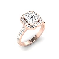 REAL-GEMS Bridal Wedding Ring Lab Created G VS1 Diamond Cushion Halo Style 3.05 Carat 14k Rose Gold Size 4 5 6 7 8 72