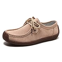 Women's Lace-up Moccasin Lefse Shoes Driving Leather Oxford Shoe Non-Slip Comfortable Flat Bottom Walking Shoes