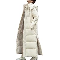 TUNUSKAT Full Length Down Coats For Women Winter Thicken Lengthen Quilted Puffer Jacket Slit Side Heavyweight Hooded Overcoat