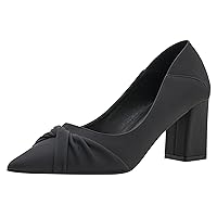 Women Ruched Band Office Daily Wear Work Pump Block Heel Pointed Toe Foldable Chunky Mid Heels