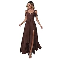 Elegant Off Shoulder Bridesmaid Dresses for Women Simple Long Chiffon A Line Formal Dresses Chocolate Size 12