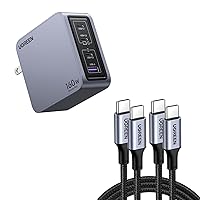 UGREEN Nexode Pro 160W USB C Charger Bundle with 100W 2-Pack 3FT USB C Charger Cable for iPhone 15/15 Plus/15 Pro/15 Pro Max, MacBook Pro, iPad Pro, Dell XPS, Samsung Galaxy S24/S23/S22 Ultra