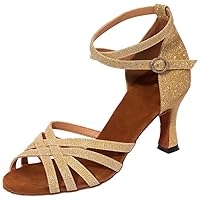 Women's Peep Toe Flared Heel Glitter Knot Social Samba Ballroom Latin Modern Dance Shoes Wedding Party Sandals