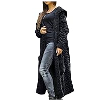 RMXEi Women Winter Solid Solid Knitted Loose Hooded Long Cardigan Sweater Pocket Coat