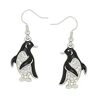 Penguin Fashionable Earrings - Enamel - Fish Hook - Sparkling Crystal - Unique Gift and Souvenir
