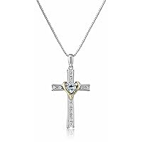 Amazon Collection Sterling Silver and 14k Gold Cross Pendant Necklace