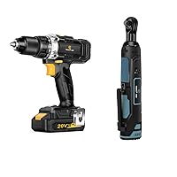 C P CHANTPOWER 20V Cordless Drill with 23+1 Clutch Dual Speed 1/2‘’ Chuck & Cordless Ratchet Wrench