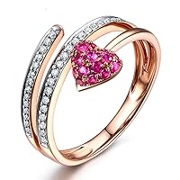 Fashion Ruby Gemstone Diamond Heart Shape Solid 14K Rose Gold Promise Wedding Engagement Ring for Women