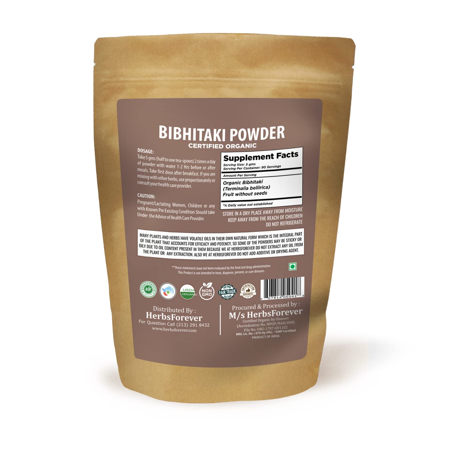 HerbsForever Bibhitaki Powder – Terminalia Bellerica – Cholesterol Care Herb – Maintain Liver and Heart Health – Non GMO, Organic, Vegan – 454 GMS