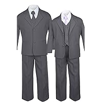 6pc Formal Boy Dark Gray Vest Set Suits Extra Satin Lilac Necktie S-20 (3T)