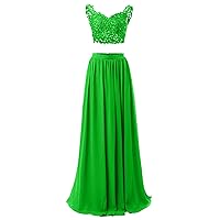 Women's Illusion Lace Embroidery Prom Dress Long 2 Piece Evening Gown Formal