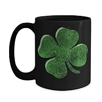 Shamrock St patricks day Irish coffee mugs gift black ceramic 11 oz 15 oz, St paddys novelty lucky green 4 four leaf clover gifts