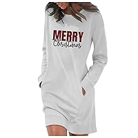 Christmas Themed Dresses Funny Ugly Xmas Tree Gnome Print Sweatshirts Pocket Pullover Tee Shirt Dresses for Women