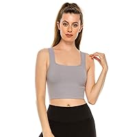 Kurve Women's Crop Tank Top - Sleeveless Stretch Square Neck Cropped Yoga Workout UV Protective Fabric UPF 50+ Made in USA