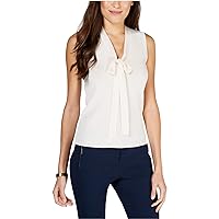Anne Klein Womens Tie-Front Sleeveless Blouse Top, Off-White, X-Small
