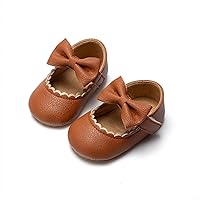 Baby Girls Shoes - Infant Bows Anti-Slip Rubber Soft Sole FlatsMary Jane Shoes (Color : Brown, Size : 12-18 Months Infant)