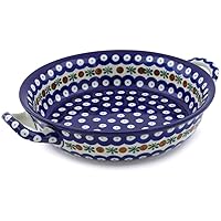 Polish Pottery Round Baker with Handles 10-inch Mosquito