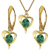 Gold Plated Sterling Silver 925 Jewellery Set for Women Earrings Dangling Necklace with Crystals Herz Chain with a Pendant for Her Drop for a Girl Gift in Box