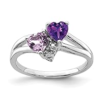 925 Sterling Silver Polished Open back Amethyst and Pink Amethyst And Diamond Ring Measures 2mm Wide Jewelry for Women - Ring Size Options: 6 7 8 9