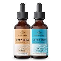 Herbamama Organic Liquid Drops Kit - Bundle of Cat's Claw Extract 2 fl. Oz and Lemon Balm Tincture 2 fl. Oz - Vegan Natural Herbal Supplement Liquid Extract - Non GMO Alcohol-Free - 2 Pack