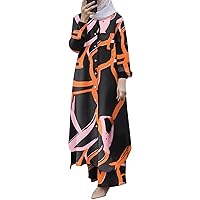 Ramadan Muslim Abaya Dress Long Sleeve Button Loose Top Pants 2 Pcs Dubai Islamic Turkey Outfit Sets Prayer Kaftan Robe