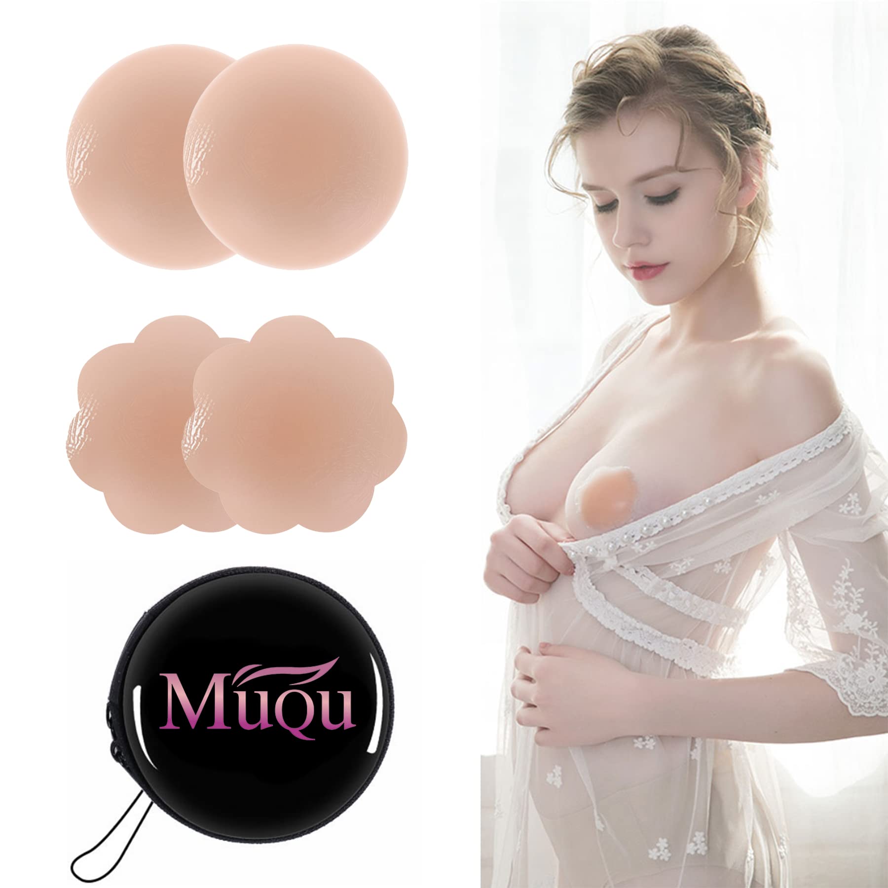 MUQU Pasties Nipple Covers - Silicone Nipple Covers Reusable Adhesive Invisible Nippleless Cover Breast Petals for Women