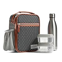 Fit & Fresh Foundry, Thayer Insulated Lunch Bag with 2 Food Containers & 18oz. Stainless Steel Tumbler, Reusable Lunch Box, Mini Cooler Bag, Perfect for Work, College, Picnics
