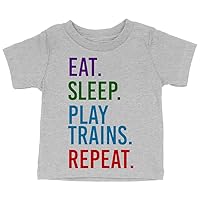 Eat Sleep Play Trains Repeat Baby T-Shirt - Quote Design Item - Unique Gifts