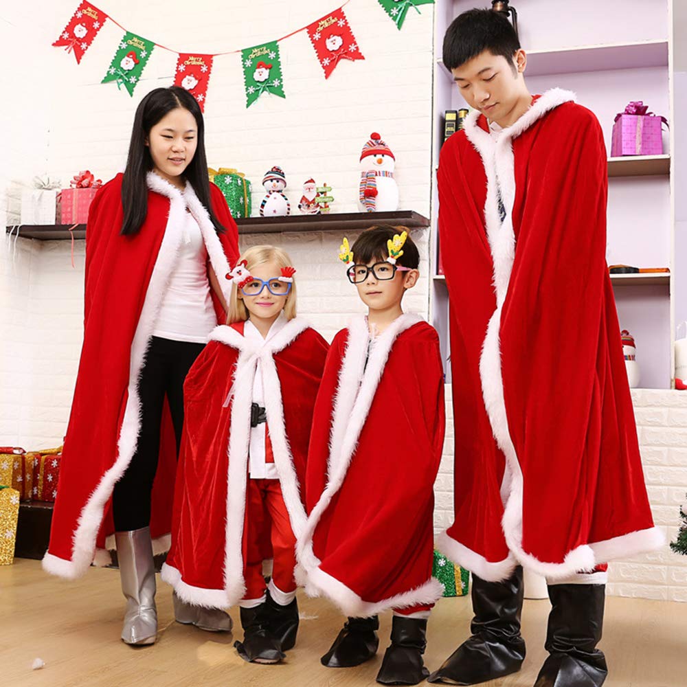 Adult Child Christmas Santa Claus Robe Hooded Cloak, Mrs Santa Claus Velvet Hooded Cape Christmas Robe