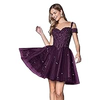 Eightale Tulle Cold Shoulder Homecoming Dresses Sparkly Lace Appliques Sweetheart Short Cocktail Party Prom Dresses