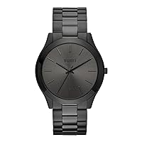 BUREI Men's Watches Black Minimalist Quartz Watch for Men 44 mm Large Dress Watch with Stainless Steel Strap