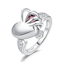 JewelryPalace Gothic Rib Cage Broken Heart 2ct Genuine Red Garnet Statement Rings for Women, Heart Shape 14k White Gold Plated 925 Sterling Silver Promise Ring for Her, Natural Gemstone Jewellery Sets